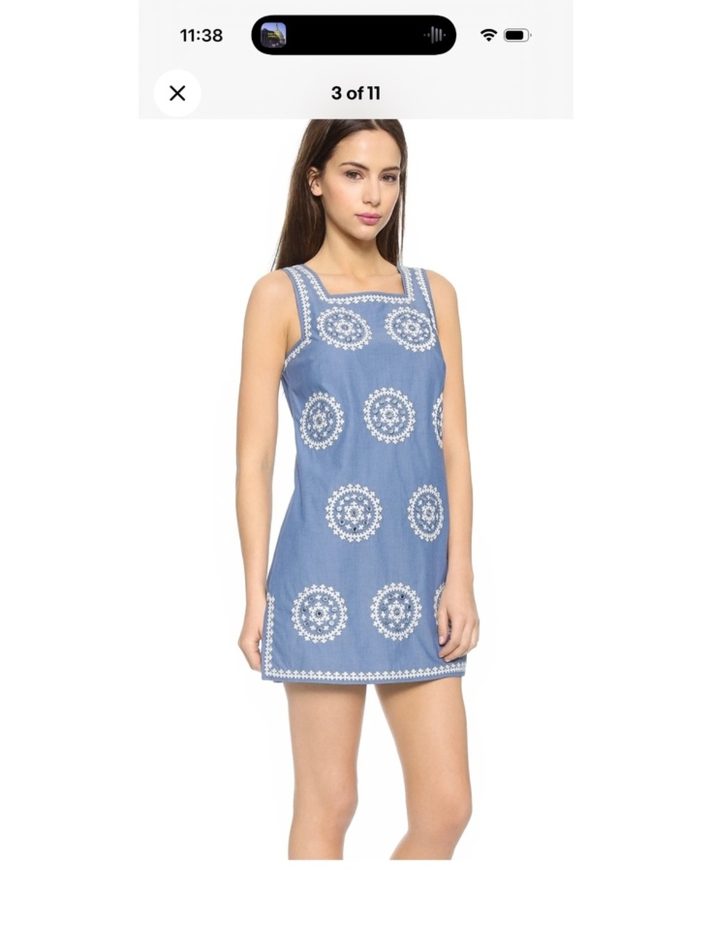 Tory Burch Blue Chambray Embroidered Medallion Shift Dress XS